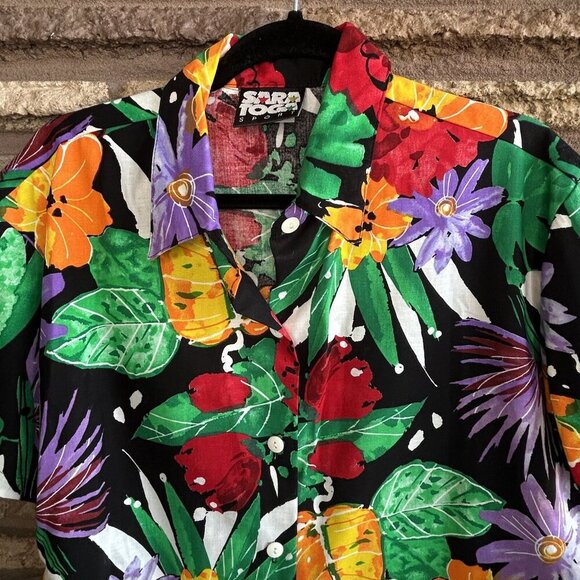 Saratoga Sport Vintage 80s Bold Floral USA Made Button Front Shirt Size Large - Picture 5 of 10